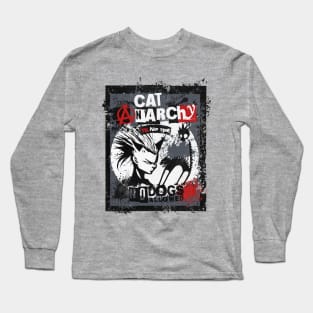 CAT ANARCHY - BLACK WHITE & RED Long Sleeve T-Shirt